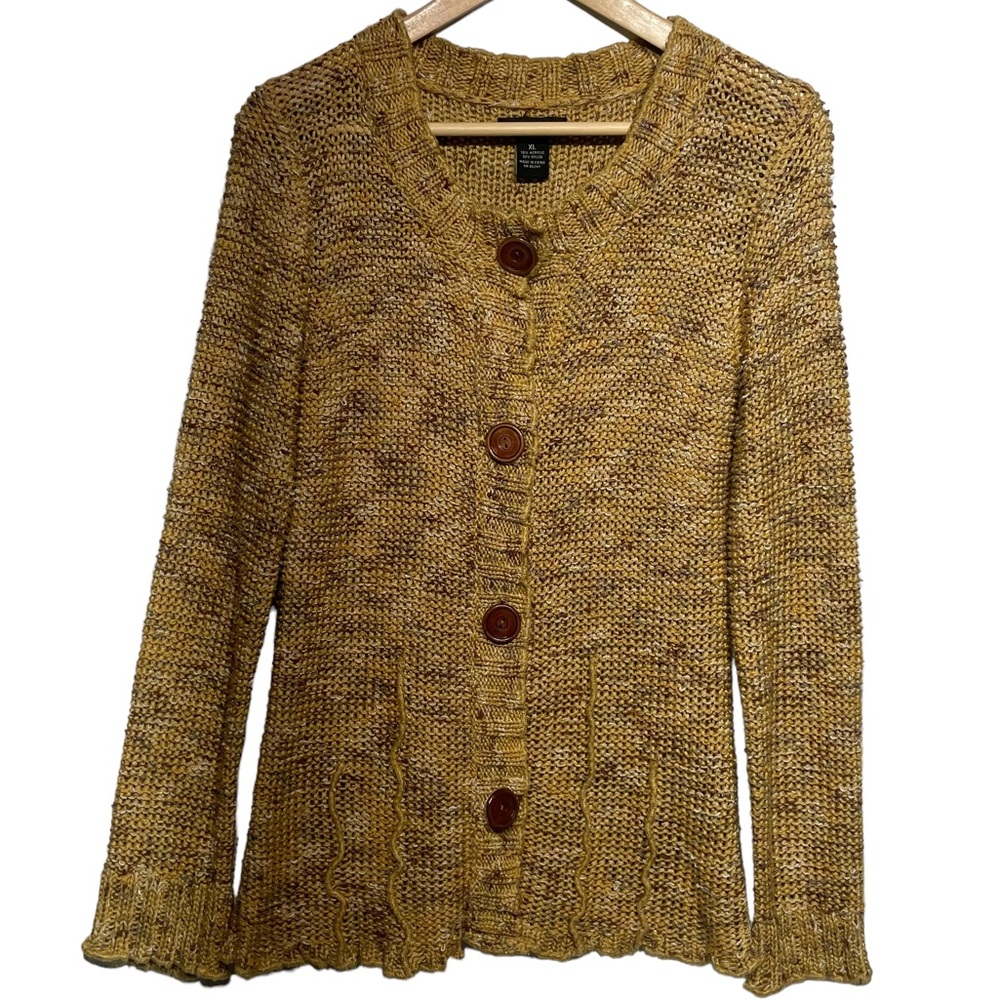 BCBGMaxAzria Knit crochet yellow button up cardigan great condition size XL